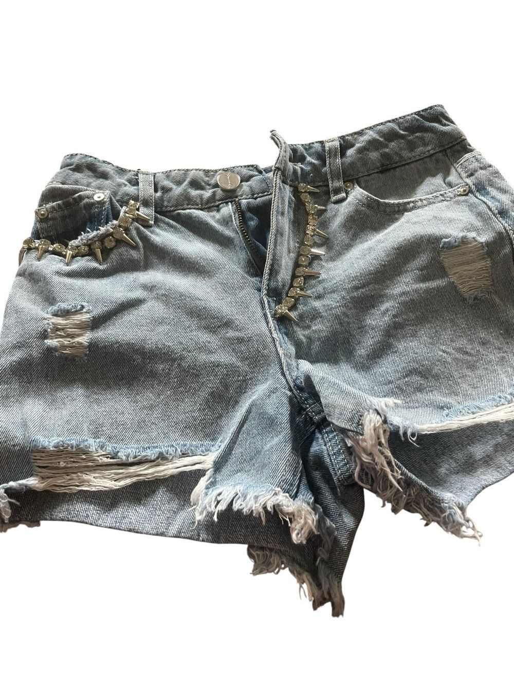Banjara Distressed Light Blue Denim Cutoff Shorts with Stud Detail sz 23